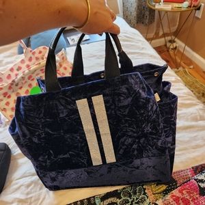 Convertible cross body dark blue crushed velvet medium bag